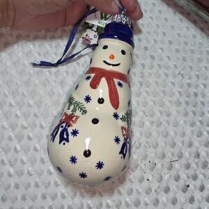 CERAMIKA WIZA POLISH POTTERY SNOWMAN ORNAMENT